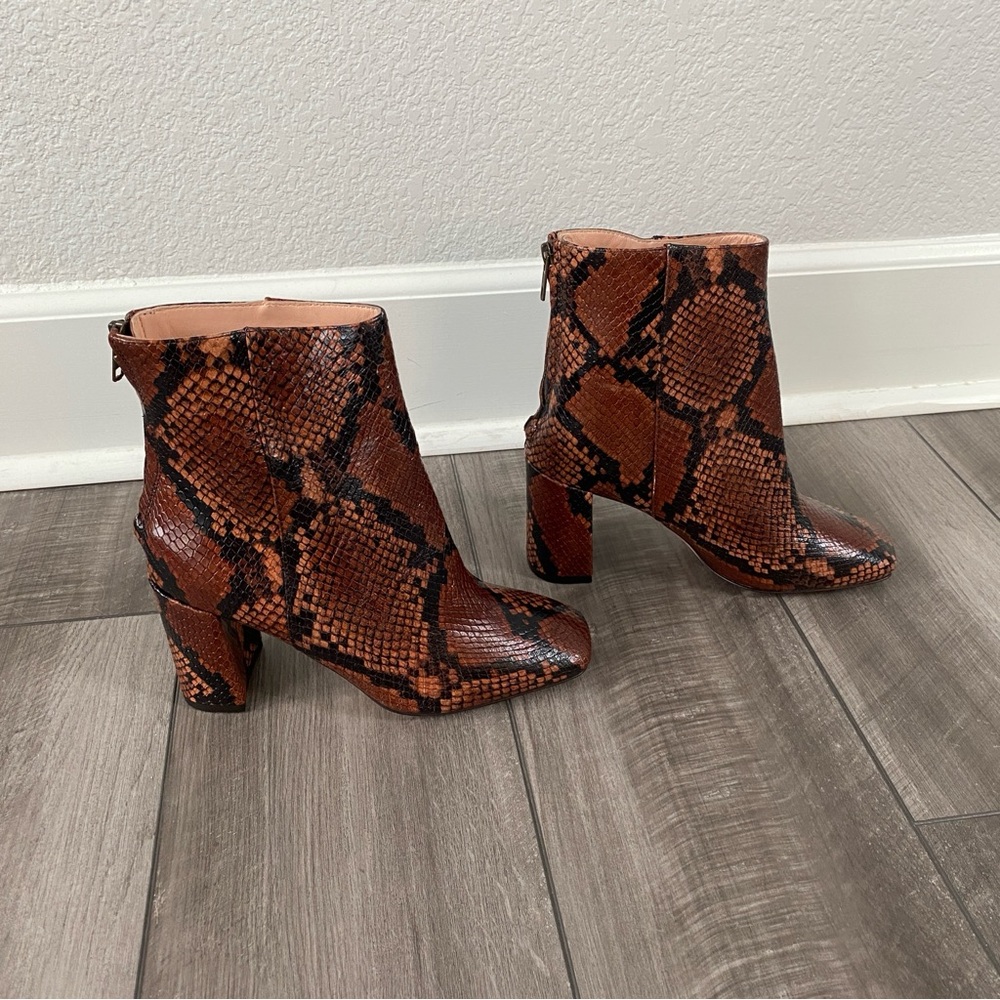 J. Crew Snakeskin Embossed Leather Heel Booties Size 6.5